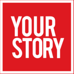 White and red logo of your story