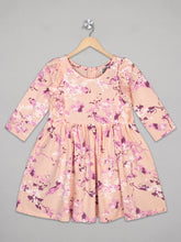 Load image into Gallery viewer, Floral print purple full sleeves knee length dress for girls
