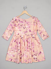 Load image into Gallery viewer, Purple floral printed back full sleeves dress for girls with button closure
