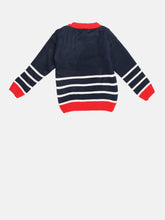 Load image into Gallery viewer, Boys winter woolen full sleeves round neck sweater in navy, white and red combination
