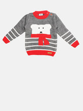 Load image into Gallery viewer, Boys winter woolen full sleeves round neck stripes sweater in grey, red and white combination
