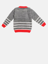 Load image into Gallery viewer, Boys winter woolen full sleeves round neck stripes sweater in grey, red and white combination
