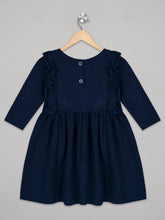 Load image into Gallery viewer, 3/4th sleeves navy frock for girls with two back buttons
