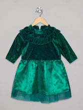 Load image into Gallery viewer, Green velvet 3/4th sleeves party frock for girls
