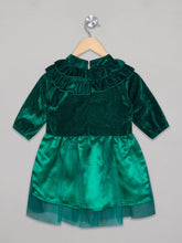 Load image into Gallery viewer, Green velvet 3/4th sleeves party frock for girls
