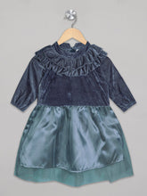 Load image into Gallery viewer, Grey velvet 3/4th sleeves party frock for girls
