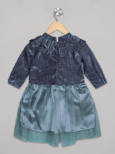Load image into Gallery viewer, Grey velvet 3/4th sleeves party frock for girls
