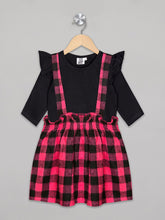 Load image into Gallery viewer, Red and black checks skirt with black top for girls

