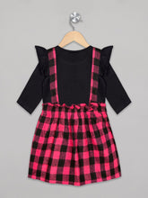 Load image into Gallery viewer, Red and black checks dress with black top for girls
