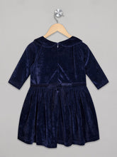 Load image into Gallery viewer, Navy velvet knee length dress for girls with zip
