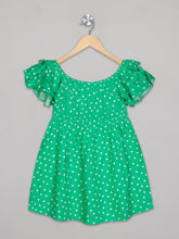 Load image into Gallery viewer, Green polka dot short sleeves knee length frock for girls
