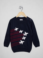 Load image into Gallery viewer, Boys winter woolen full sleeves round neck sweater in navy blue
