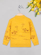 Load image into Gallery viewer, Unisex winter woolen full sleeves round neck front open buttons sweater in yellow
