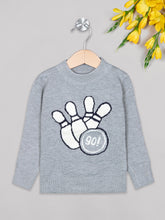 Load image into Gallery viewer, Boys winter woolen full sleeves round neck sweater in grey and white combination
