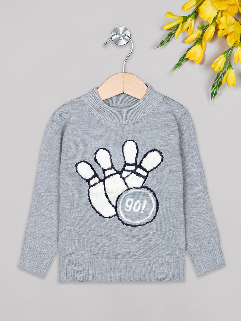 Boys winter woolen full sleeves round neck sweater in grey and white combination