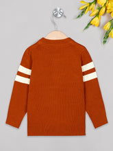 Load image into Gallery viewer, Boys winter woolen full sleeves round neck sweater in orange and white combination
