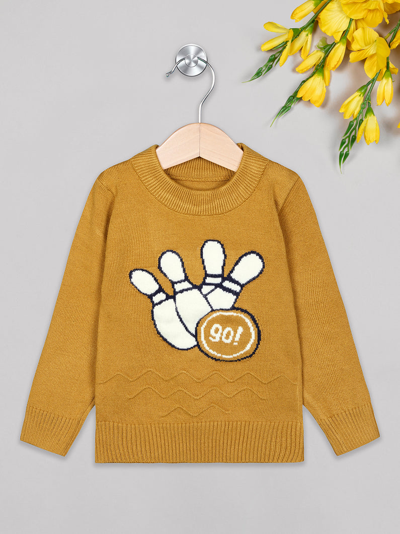 Boys winter woolen full sleeves round neck sweater in yellow and white combination
