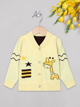Load image into Gallery viewer, Unisex winter woolen full sleeves round neck front open buttons sweater in yellow 
