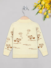 Load image into Gallery viewer, Unisex winter woolen full sleeves round neck front open buttons sweater in white 
