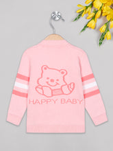 Load image into Gallery viewer, Unisex winter woolen full sleeves round neck front open buttons sweater in pink 
