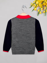 Load image into Gallery viewer, Boys winter woolen full sleeves round neck sweater in grey and navy combination
