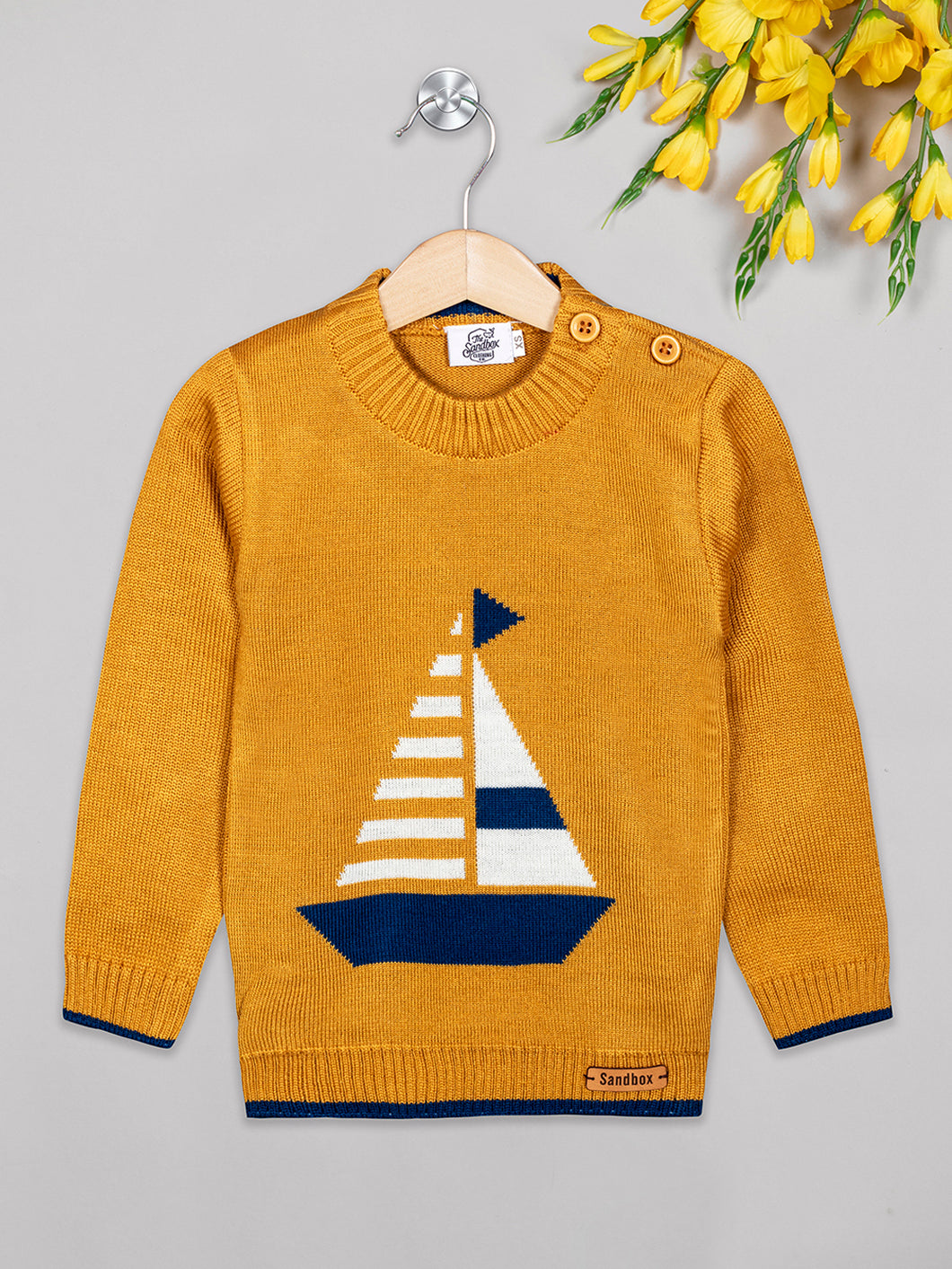 Boys winter woolen full sleeves round neck sweater in yellow