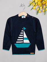 Load image into Gallery viewer, Boys winter woolen full sleeves round neck  sweater in navy blue
