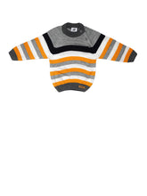 Load image into Gallery viewer, Boys winter woolen full sleeves round neck stripes sweater in grey, yellow, white and black combination
