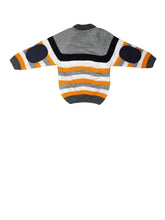 Load image into Gallery viewer, Boys winter woolen full sleeves round neck stripes sweater in grey, yellow, white and black combination
