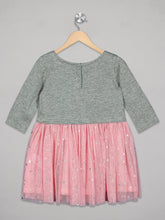 Load image into Gallery viewer, Grey and pink knee length dress for girls with two back buttons
